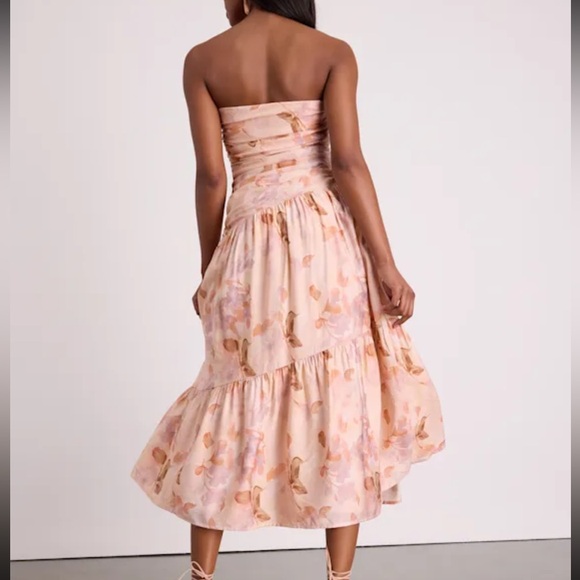 Kristella Blush Floral Strapless Tiered Midi
Dress | Floral Strapless Midi Dress - Picture 3 of 6